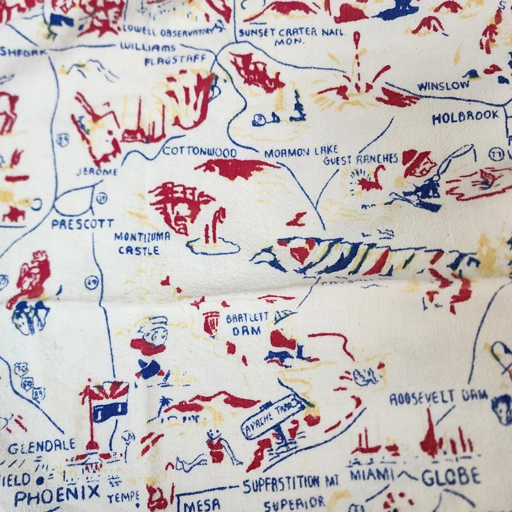 Vintage ARIZONA State Pictoral Map Souvenir Tablecloth Table Cover 42x48 1950's